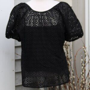 J. Crew Black Eyelet Top